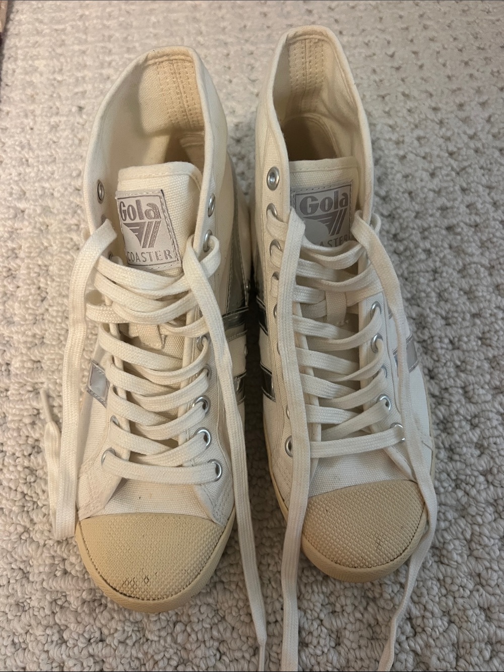 Gola Coaster High-Top Sneakers in Cream with Silver Accents
